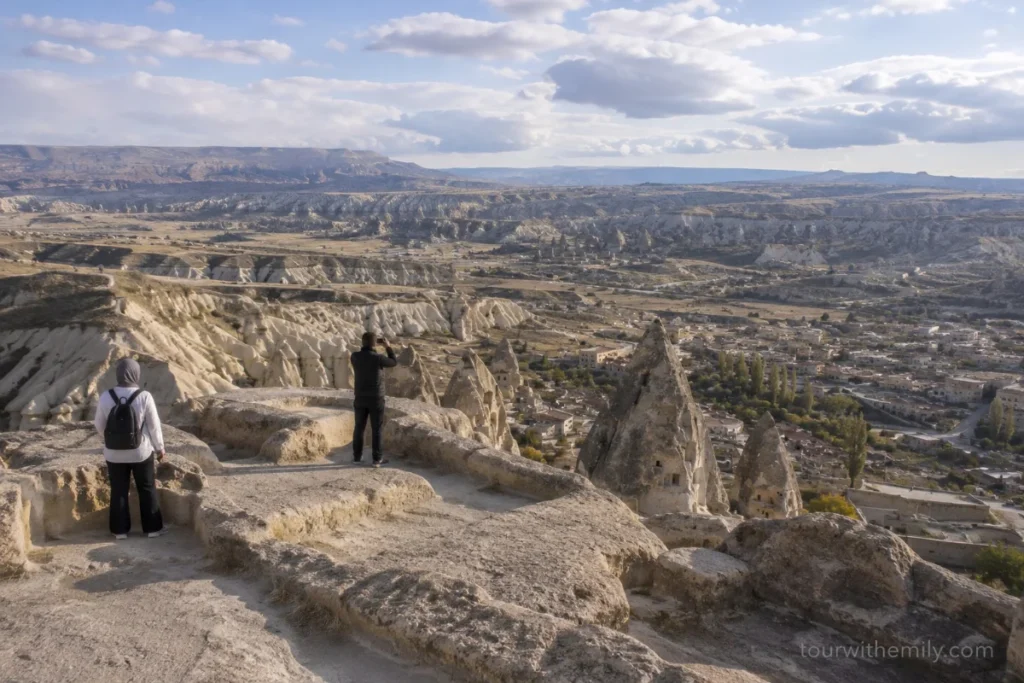Panoramic view from Uçhisar Castle across Cappadocia valleys and fairy chimneys