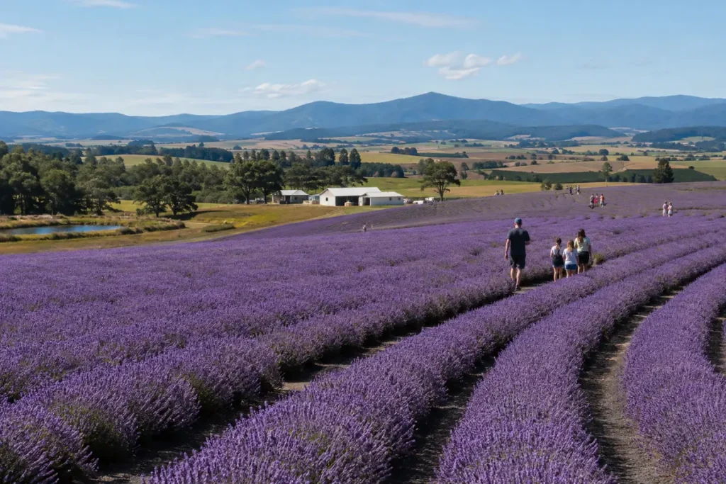 Purple lavender fields at Bridestowe Lavender Estate Tasmania
