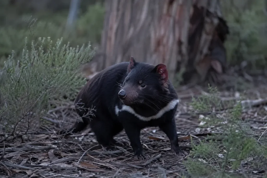 Wild wombat walking through natural vegetation in Tasmania